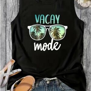 Size XL- Womens Trendy Sunglasses Print Tank Top